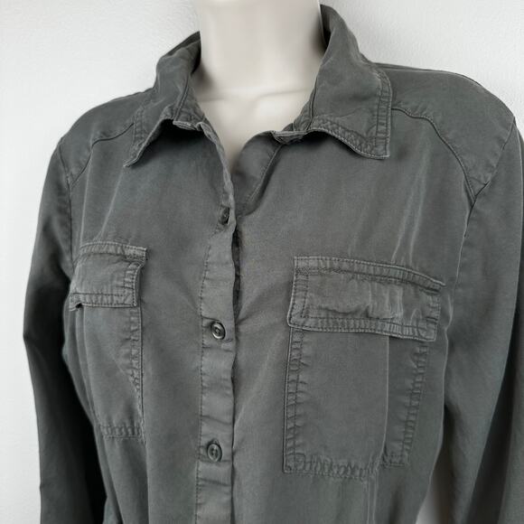 Evereve Peyton Shirt Dress Utility Dress Button Up Pockets Belted Olive Medium - Picture 5 of 12